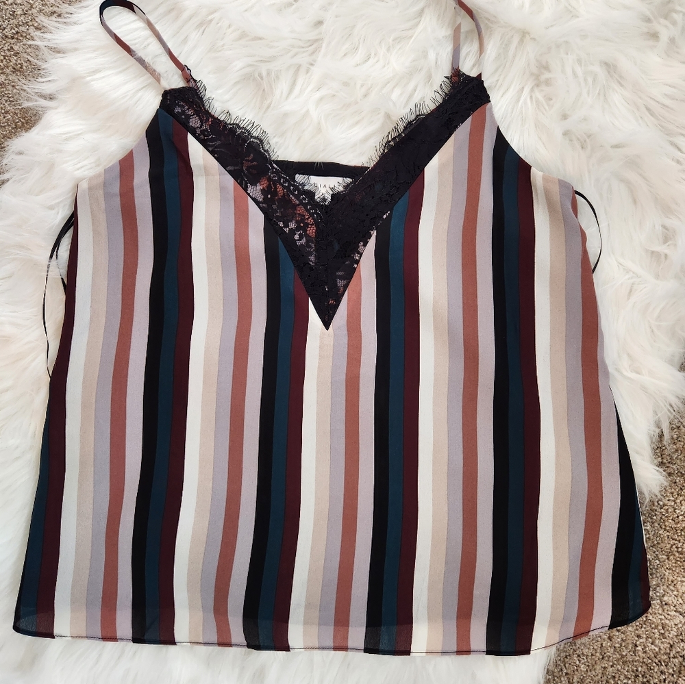 Striped lace tank